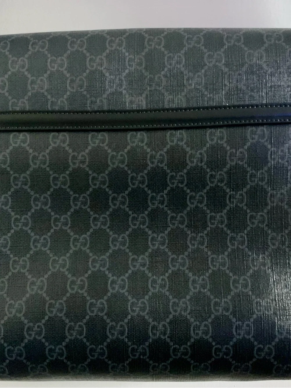 Gucci GG Monogram Messenger Bag Black/Gray Magnetic Closure Adjustable Web Strap